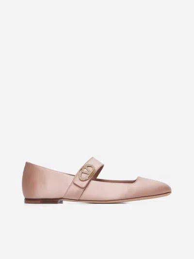 Valentino Garavani Valentino Vlogo Locker Mary-jane Square Toe Ballerina Shoes In Pink
