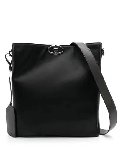 Valentino Garavani Logo Lock Leather Shoulder Bag In Black