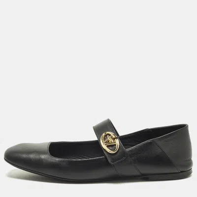 Pre-owned Valentino Garavani Vlogo Locker Size 38.5 Black Leather Mary Jane Ballet Flats