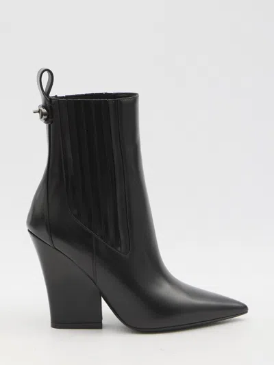 Valentino Garavani Black Leather Vlogo Lockette Ankle Boots