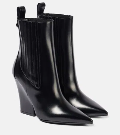 Valentino Garavani Vlogo Lockette Leather Ankle Boots In Black