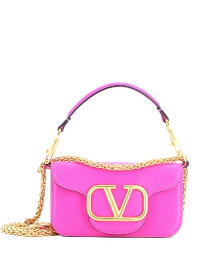 Pre-owned Valentino Garavani Vlogo Loco Flap Leather Small Shoulder Bag In Pink