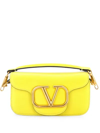Pre-owned Valentino Garavani Vlogo Loco Flap Leather Small Shoulder Bag In Yellow