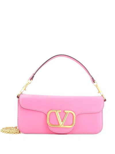 Pre-owned Valentino Garavani Vlogo Loco Flap Shoulder Bag Leather Medium Clutch Bag In Pink