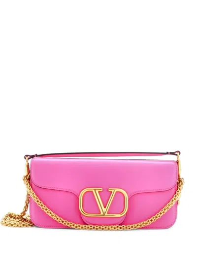 Pre-owned Valentino Garavani Vlogo Loco Flap Shoulder Bag Leather Medium Clutch Bag In Pink