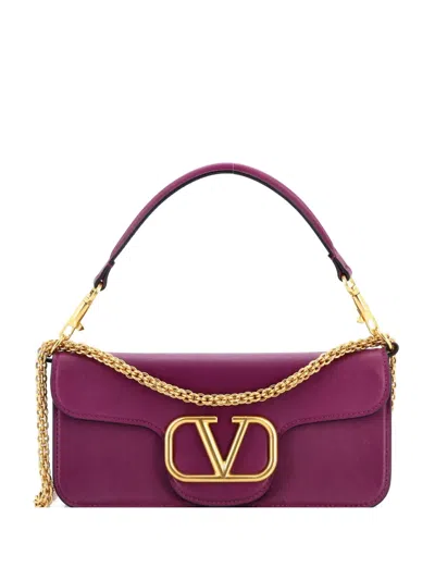 Pre-owned Valentino Garavani Vlogo Loco Flap Shoulder Bag Leather Medium Clutch Bag In Purple