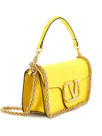 Pre-owned Valentino Garavani Vlogo Loco Flap Shoulder Bag Leather Medium Clutch Bag In Yellow