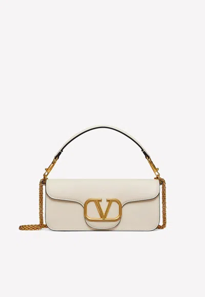 Valentino Garavani Vlogo Locò Shoulder Bag In Calf Leather In Ivory