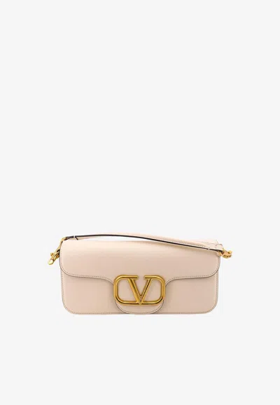 Valentino Garavani Vlogo Locò Shoulder Bag In Calf Leather In Ivory