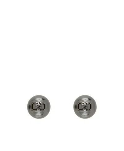 Valentino Garavani Vlogo Logo Earrings In Gray