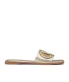 Valentino Gold Vlogo Cutout Laminated Nappa Leather Sandals In Nude