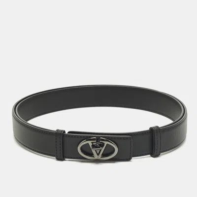 Pre-owned Valentino Garavani Vlogo M Buckle Belt Black Leather