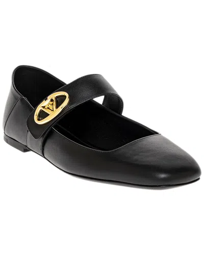 Valentino Garavani Valentino Vlogo Mary Jane Leather Ballerina Flat In Black