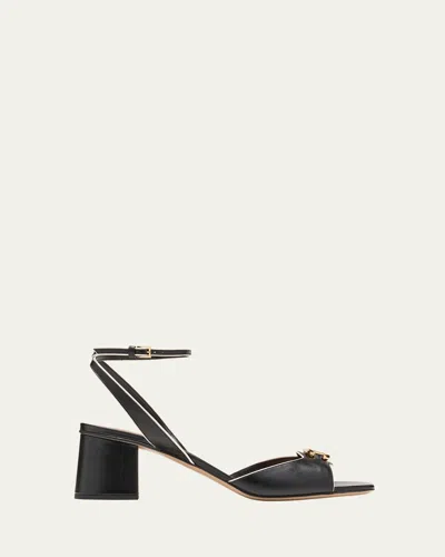 Valentino Garavani Vlogo Medallion Bicolor Ankle-strap Sandals In Black