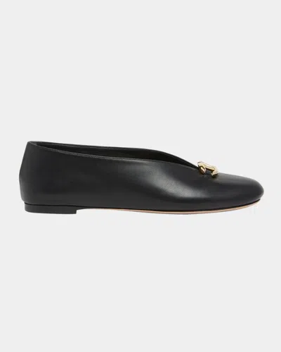 Valentino Vlogo Medallion Calfskin Ballerina Flats In Nero