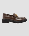 Valentino Garavani Vlogo Medallion Leather Loafers In L94 Tan Brown