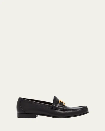 Valentino Garavani Vlogo Medallion Leather Loafers In Nero