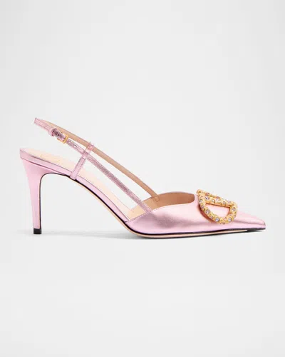Valentino Garavani Vlogo Medallion Metallic Slingback Pumps In Giancinto/violet