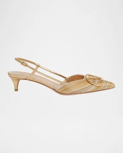 Valentino Garavani Vlogo Medallion Metallic Slingback Pumps In Gold