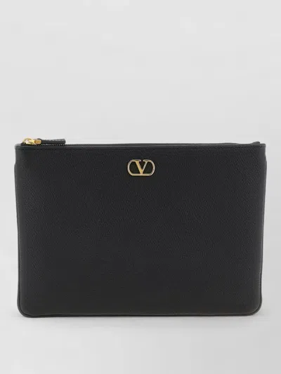Valentino Garavani Vlogo Medium Clutch Bag Textured Finish In Black