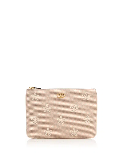 Valentino Garavani Vlogo Medium Flat Pouch In Nude