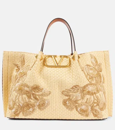 Valentino Garavani Vlogo Medium Floral Shoulder Bag In Beige