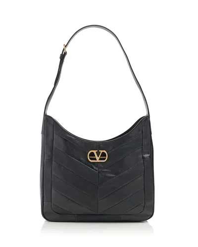 Valentino Garavani Vlogo Medium Leather Hobo Bag In Black