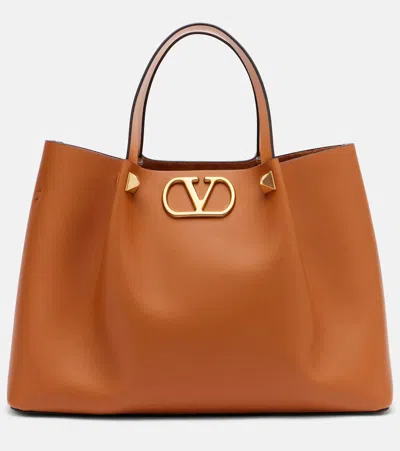 Valentino Garavani Vlogo Medium Leather Tote Bag In Brown