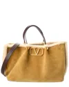 Valentino Garavani  Garavani Medium Suede Shopping Bag With Sheepskin Lining Woman Havana B In Brown