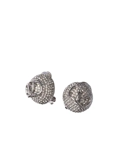 Valentino Garavani Vlogo Metal Earrings In Gray