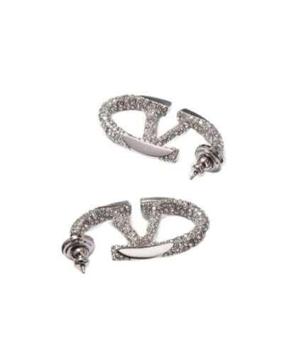Valentino Garavani Vlogo Metal Earrings In Gray