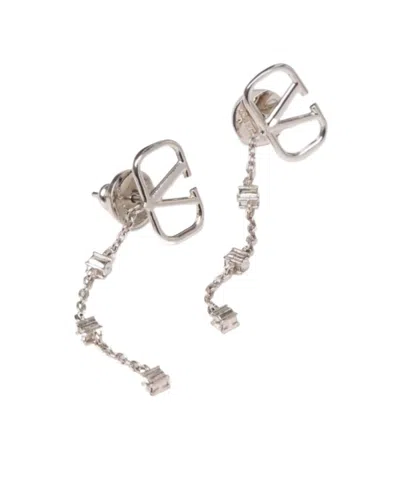 Valentino Garavani Vlogo Metal Earrings In Palladio/crystal