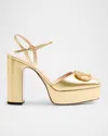 Valentino Vlogo Signature Leather Platform Pumps In Antique Brass Light/crystal