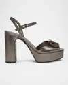 Valentino Vlogo Signature Leather Platform Sandals In Antracite