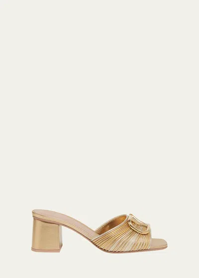 Valentino Garavani Vlogo Metallic Block-heel Slide Sandals In Kun Multicolor Oro/star Gold