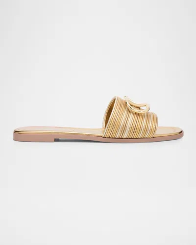 Valentino Garavani Vlogo Metallic Corded Leather Flat Slide Sandals In Kun Multicolor