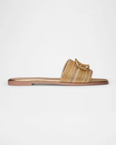 Valentino Garavani Vlogo Signature Metallic Leather Slide Sandal With Cornely Embroidery Woman Gold