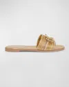 Valentino Garavani Vlogo Signature Metallic Leather Slide Sandal With Cornely Embroidery Woman Gold  In Kun Multicolor Oro/star Gold