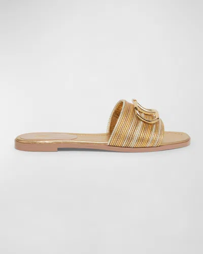 Valentino Garavani Vlogo Metallic Flat Slide Sandals