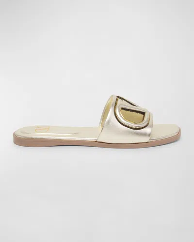 Valentino Garavani Vlogo Metallic Flat Slide Sandals In Neutral