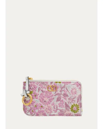 Valentino Garavani Vlogo Metallic Floral Coin Purse In Pink