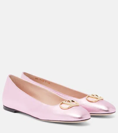 Valentino Garavani Vlogo Metallic Leather Ballet Flats In Pink