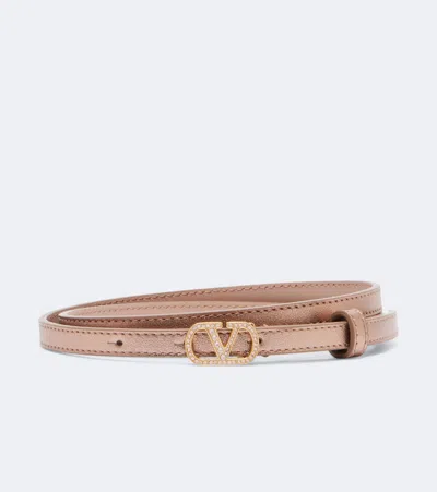 Valentino Garavani Vlogo Metallic Leather Belt In Pink