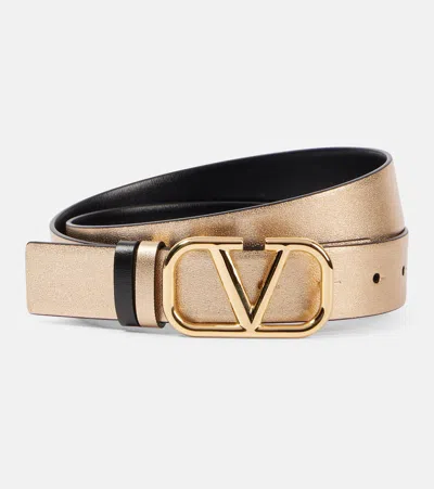 Valentino Garavani Vlogo Metallic Leather Belt In White