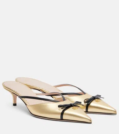 Valentino Garavani Vlogo Metallic Leather Mules In Gold