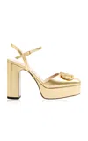 Valentino Vlogo Signature Leather Platform Pumps In Gold