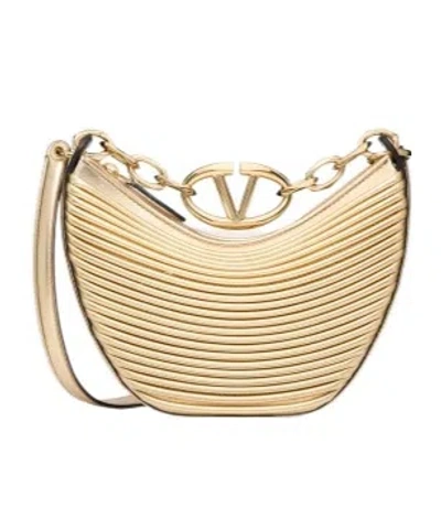 Valentino Garavani Vlogo Metallic Leather Shoulder Bag In Nude