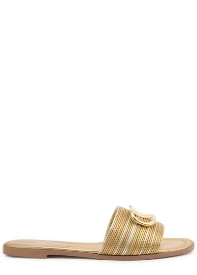Valentino Garavani Valentino Vlogo Metallic Leather Sliders In Gold