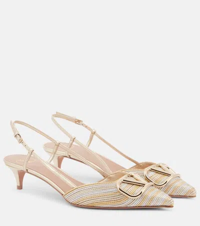 Valentino Garavani Vlogo Metallic Leather Slingback Pumps In Gold