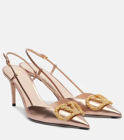 Valentino Garavani Vlogo Metallic Leather Slingback Pumps In Neutral